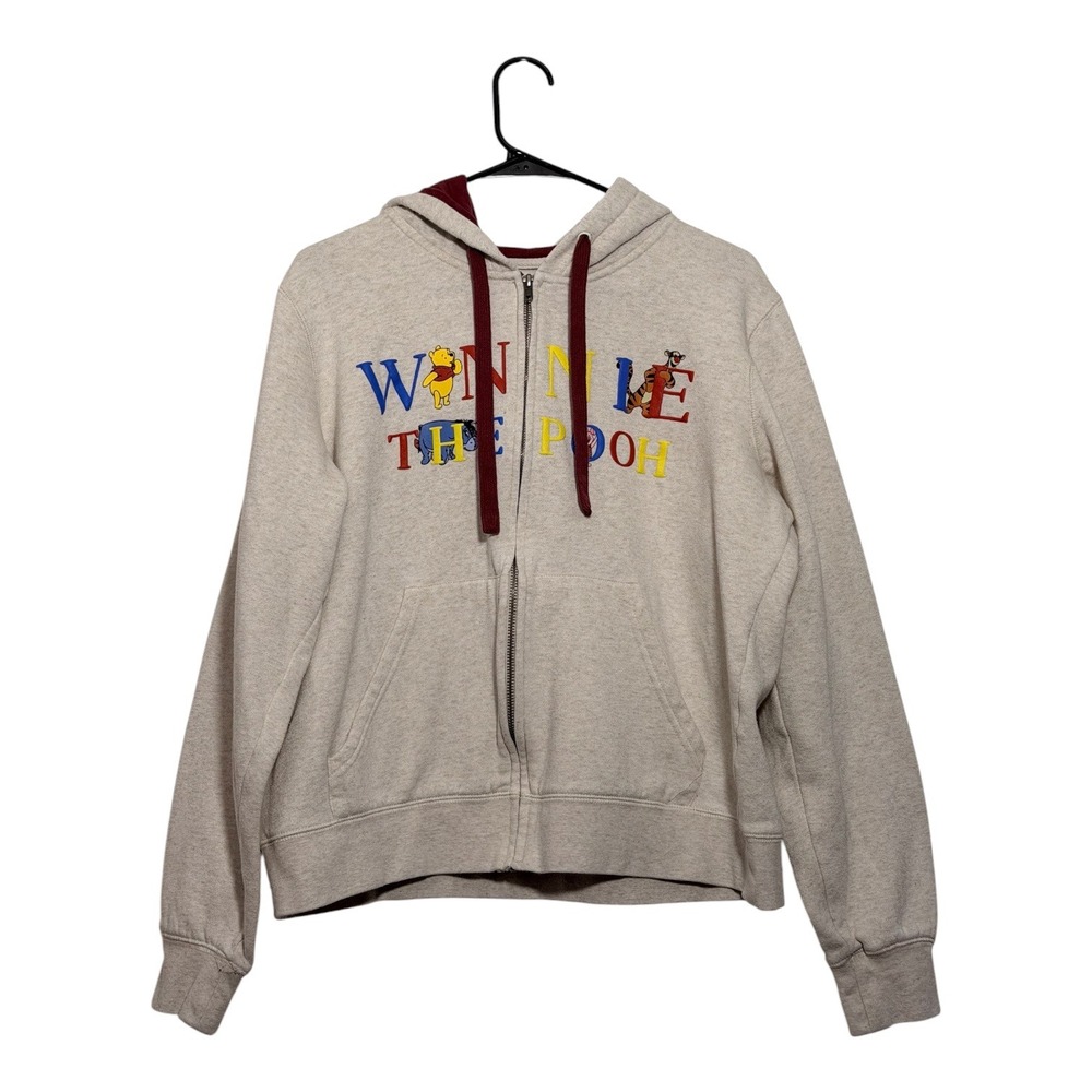 Disney Winnie the Pooh Embroidered Zip Up Hoodie Oatmeal Grey XL Women's Size XL